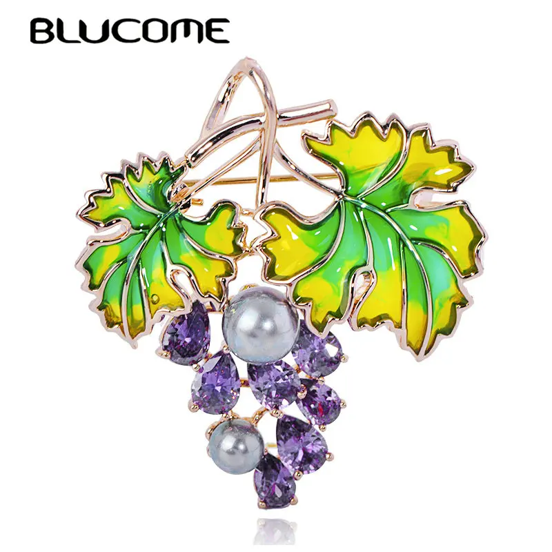 Blucome яркий фрукт, броши в форме винограда, циркон, медь, ювелирное изделие для женщин, роскошная брошь на булавке, свадебная одежда, аксессуары для юбки - Окраска металла: purple