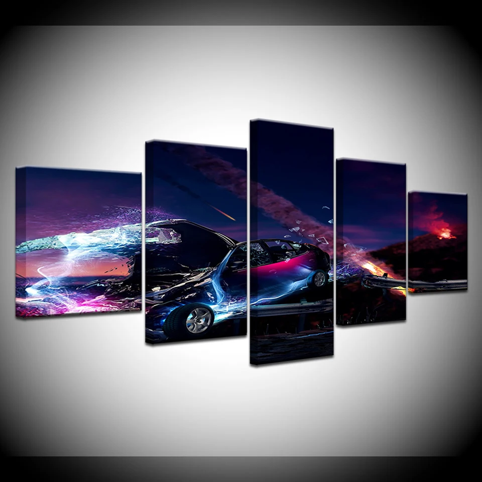 

Print Painting 5 Panel Sports Car Landscape Poster Wall Frames Wall Canvas Art Picture For Home Decor Painting Kids Room Artwork