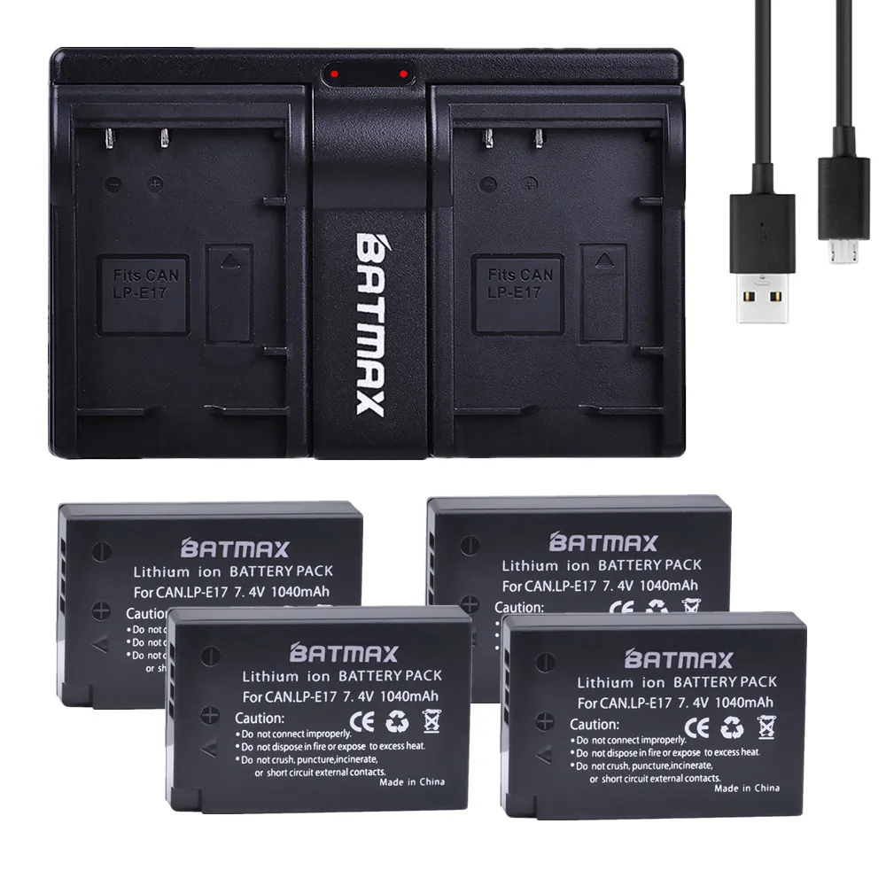 Аккумуляторная батарея Batmax 4pc LP E17 LPE17 + двойное зарядное устройство USB для камер
