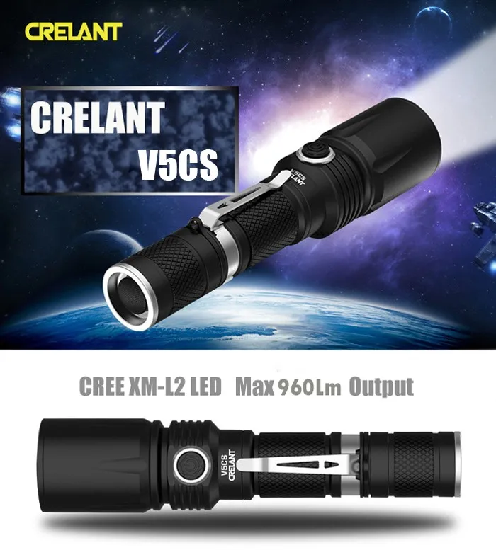 CRELANT V5CS Cree XM-L2 светодиодный тактический фонарь плавное затемнение, лагерь, поход, езда на велосипеде, дайвер, охота, рыбалка