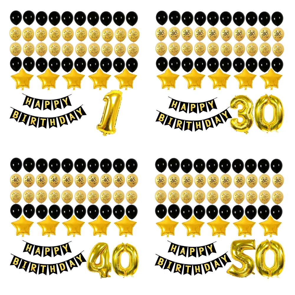 ZLJQ 1set Gold 1 30 40 50 Happy Birthday Banner 40inch Foil Balloon Paper Bunting Ballon Party Decoration Kids Supplies | Дом и сад