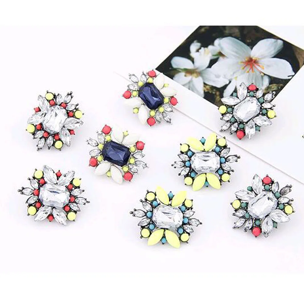 FAMSHIN Новый Мода 2016 года сплав Конфета цветной цветок чешские Камень Серьги пусеты
