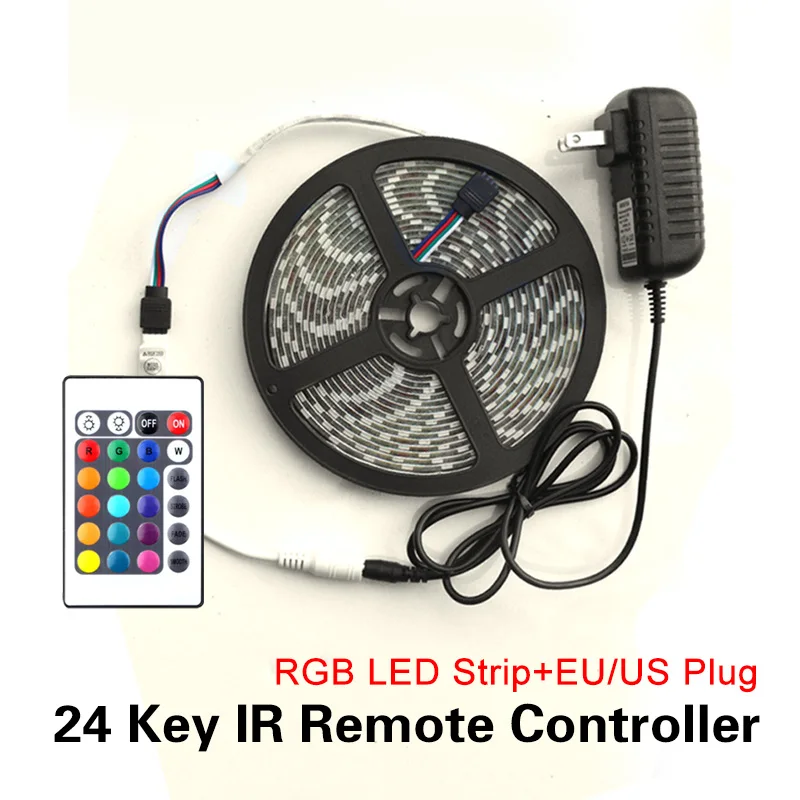 RGB 24Keys Remote DC 12 В RGB светодиодный светильник 5050 5 м светодиодный светильник водонепроницаемая гибкая Диодная лента теплая белая/синяя/зеленая/красная полоса для гостиной - Испускаемый цвет: RGB 24Keys Remote