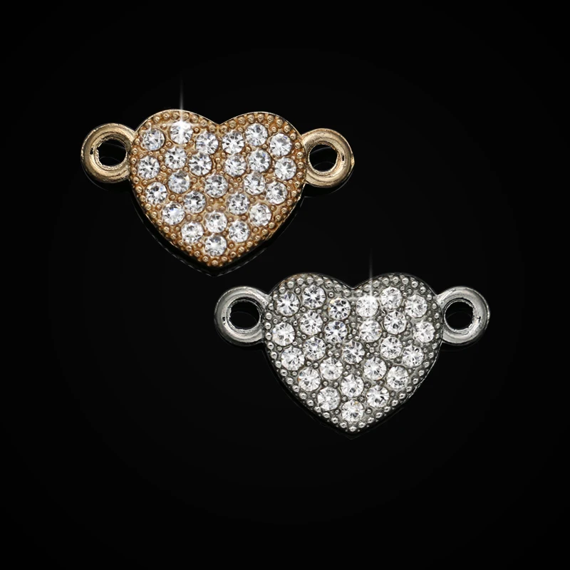 

JAKONGO Gold Silver Color Crystal Heart Charm Connector fit Jewelry Making Bracelet Accessories DIY Craft 19*11mm