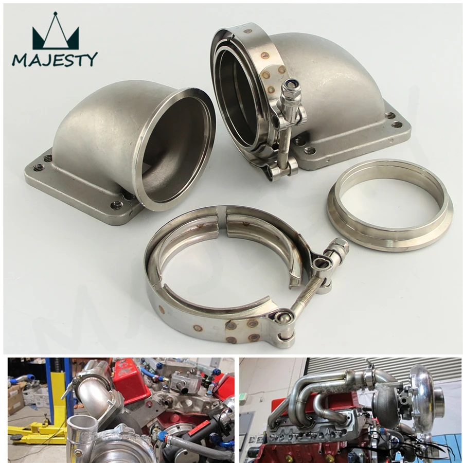 2PCS Fits For T3 T4 Turbocharger 3&quot Vband 90Degree Cast Turbo Elbow Adapter Flange+Clamp | Автомобили и мотоциклы
