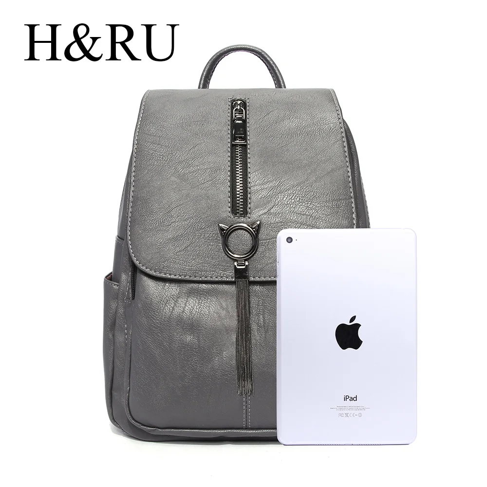 Женский рюкзак с кисточками H & RU школьный из искусственной кожи для девочек