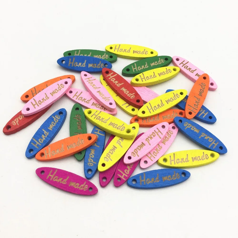 

100pcs Mixed Wood Oval Handmade Connectors Chips 2 Holes Buttons Embellishments DIY Crafts 8x28mm