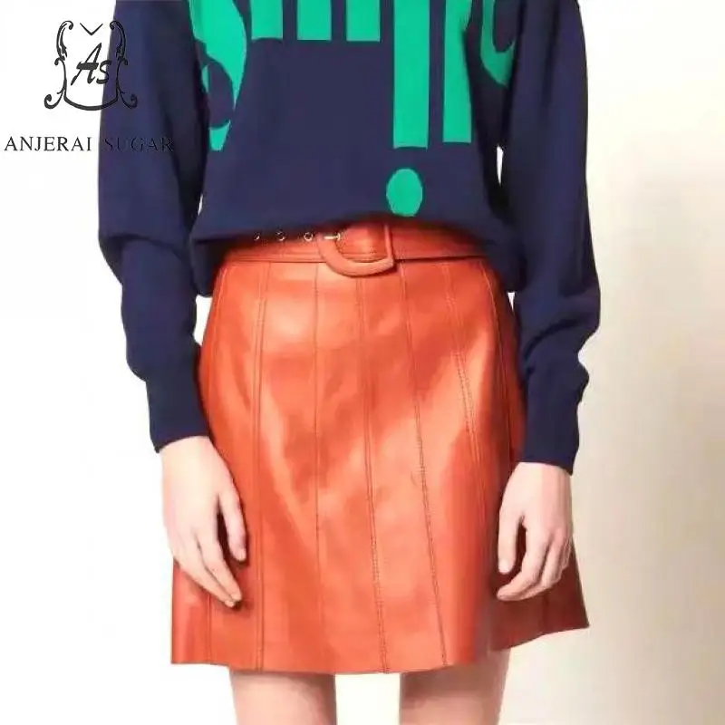 Юбка женская трапециевидная из натуральной овечьей кожи с высокой талией и