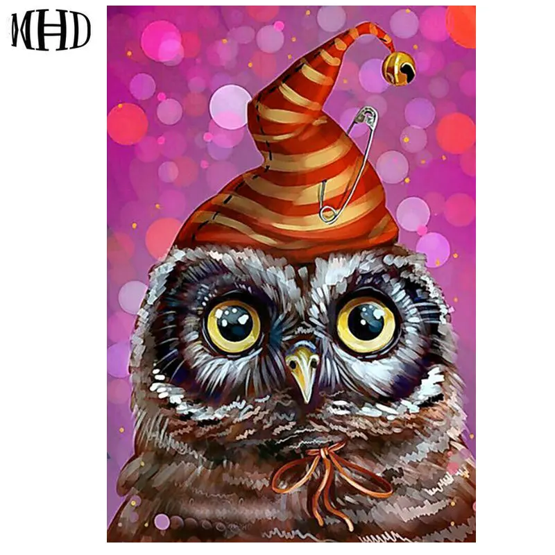 MHD Diamond Embroidery Owl Full & Round Rhinestone Marseille Cross Stitch Crystal Decoration Drawn Gift | Дом и сад