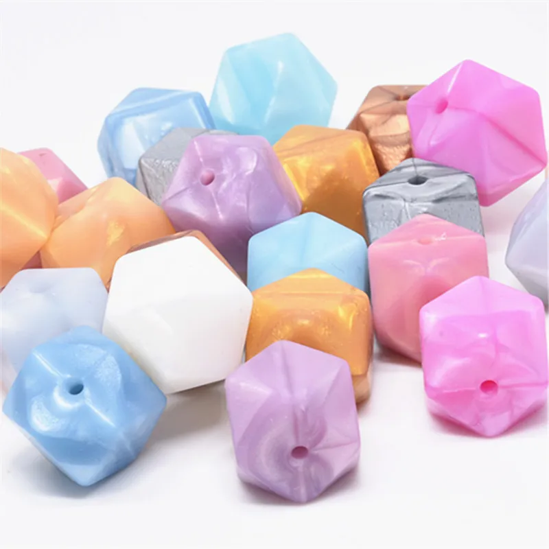 10 PCS Metallic Hexagon 17 MM Silicone Beads Baby Teething Toys DIY Pacifier Chain Pendant Accessories Teethers|Детские