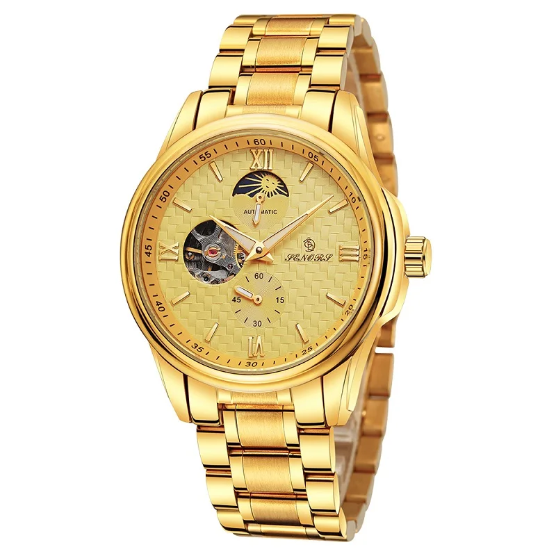

Automatic Mechanical Watches Men Skeleton Gold Luxury Business Watch Men Stainless Steel Transparent Case Back Waterproof 3 Bars