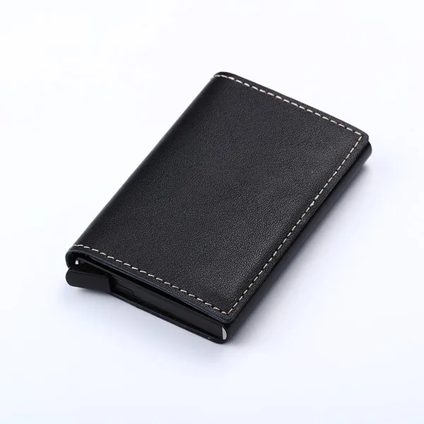 black 60588 BISI GORO унисекс натуральная кожа держатель для карт винтажный кошелек Crazy Horse кожа Rfid алюминиевый кредитный бизнес держатель для карт - Цвет: black 60588