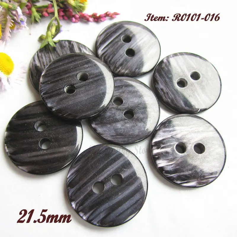 50pcs/lot  21.5mm 2 hole Good quality Double bread Black Marbling coat sewing button for men clothing sewing materials wholesale