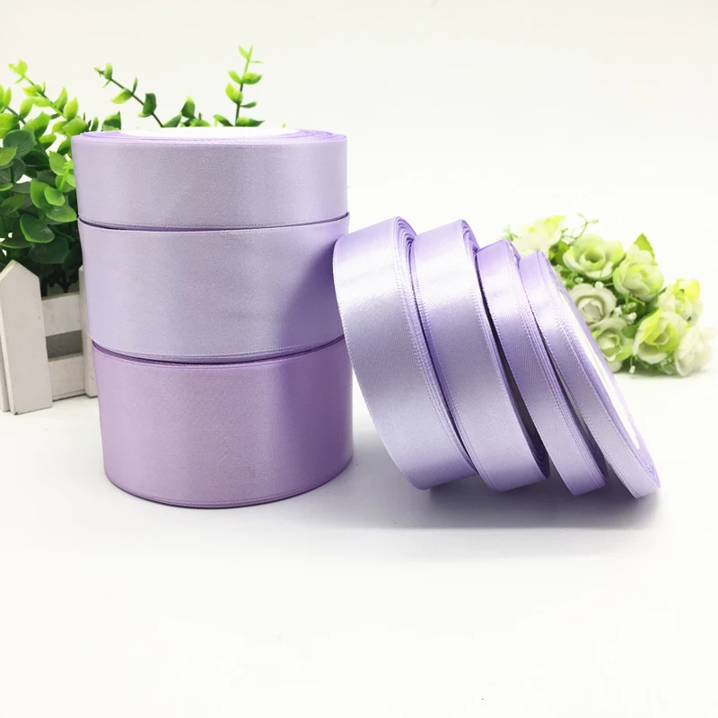 

25 ярдов 6 10 15 20 25 38 50 мм светильник-фиолетовая шелковая атласная лента для украшения свадебной вечеринки