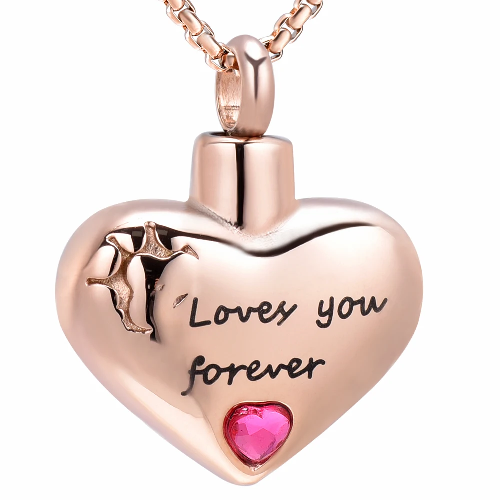 

JJ001 Paw Print In My Heart Cremation Jewelry Hold Pink Crystal - Love You Forever Stainless Steel Memorial Urn Necklace For Pet