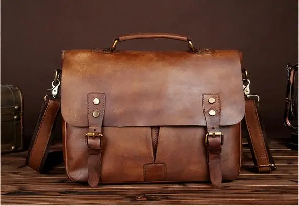2019 vegetable tanned leather men's suitcase cowhide business bag hand brushed shoulder portable handbag |
