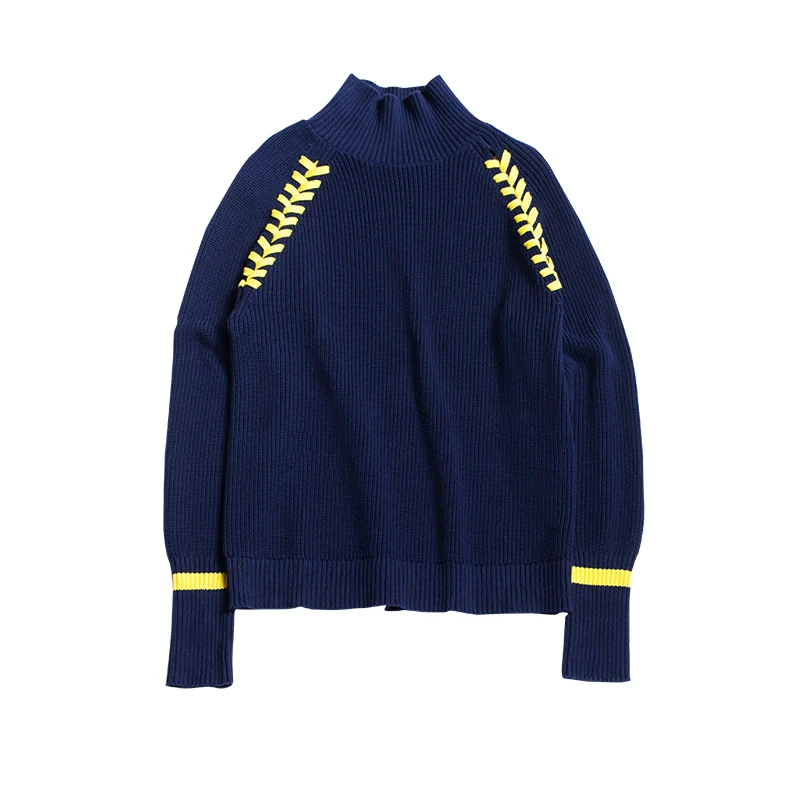 Пройти Водолазка для женщин вязаный свитер 2018 осень зима контраст цвет с длинным