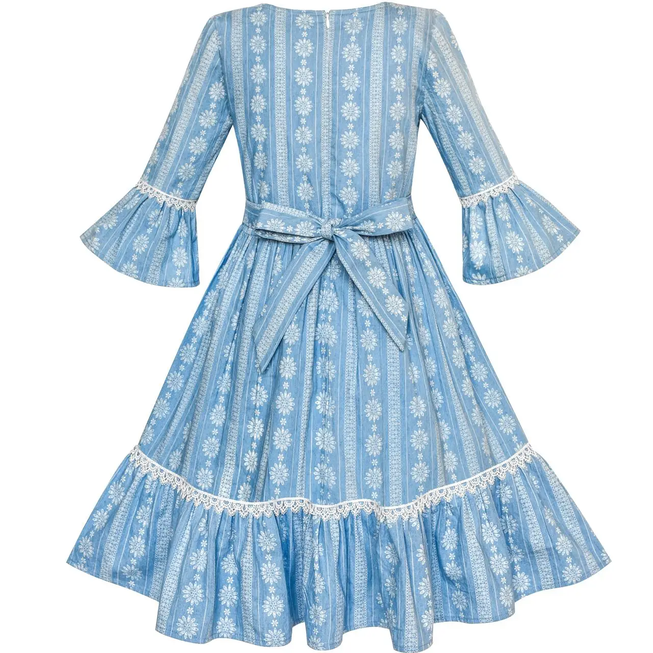 Sunny Fashion платья для девочек Цветок Девушка Платье Джинсовый Синий Колокольчик