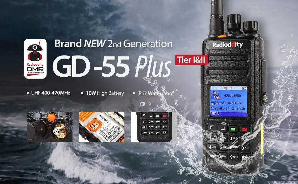 Радиочастотная рация GD-55 Plus UHF 400-470MHz 10W DMR радио Цифровая/аналоговая радиоантенна Водонепроницаемая двухсторонняя радиоантенна 2 антенны