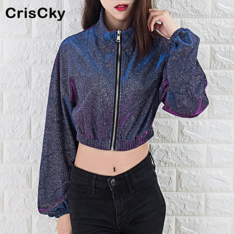 CRISCKY 2019 укороченная куртка для женщин с высоким воротом и длинным рукавом на