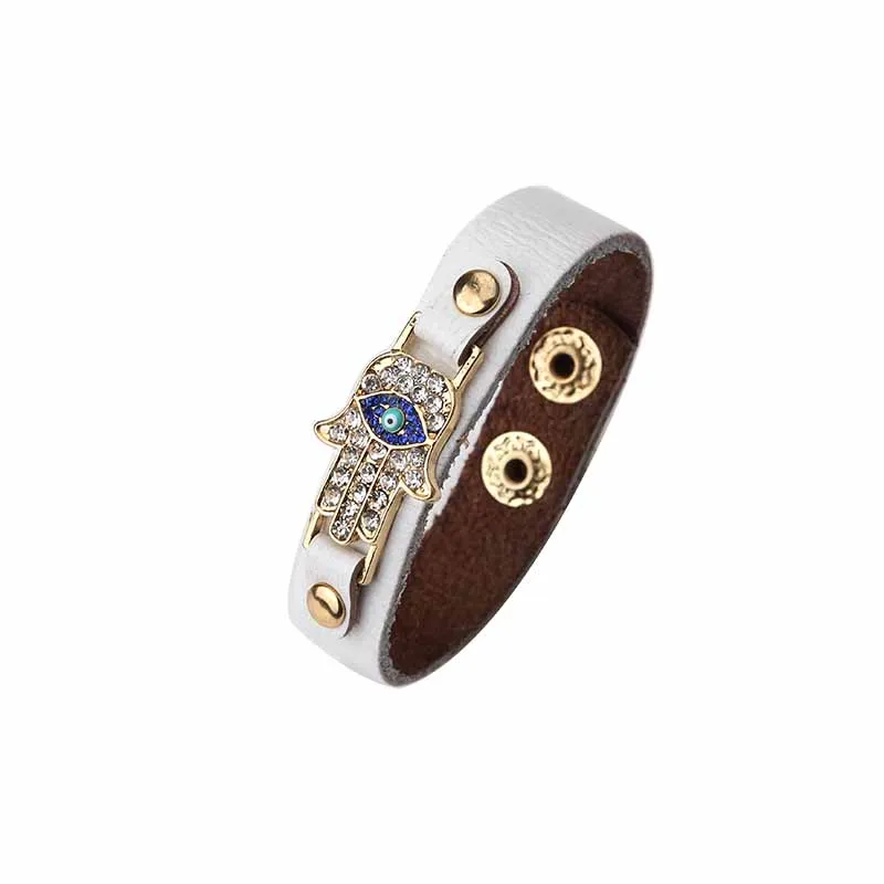 4 Colors PU leather Bracelet Zinc Alloy Evil Eye Hamsa Pendent Bracelet For Men Women Fashion Jewelry 1pc