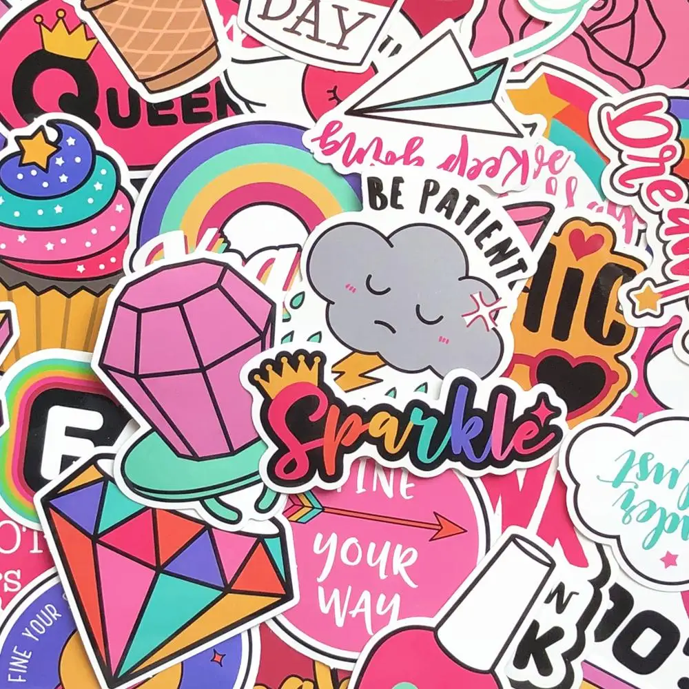 60 шт. ПВХ водонепроницаемый для девочек Kawaii розовый забавный стикер игрушки багаж наклейка s для мото автомобиля и чемодана крутая модная наклейка для ноутбука s