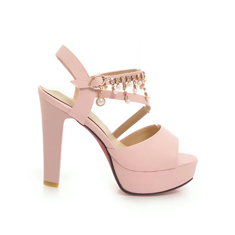 Pritivimin FN181 summer sandals laidies string bead beep toe t-strap thick heels wedding fashion shoes big size 32~46 | Обувь