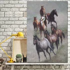 Современный пейзаж постер, абстрактный Рисунок семь бег лошадей картина маслом на холсте картина на стену для Гостиная Куадрос Декор