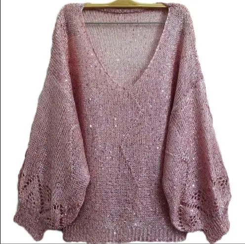 2018 женские вязаные топы с золотым люрексом расшитые блестками Свитера длинным