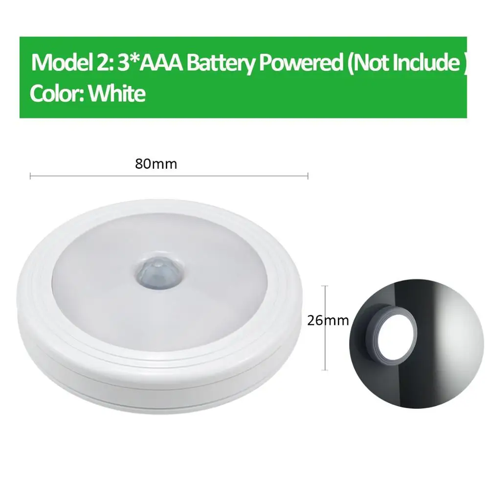 Round Lamp White Под светодиодные лампы для шкафа лампа с датчиком движения Детектор движения Управление шкаф гардероб кухонное Освещение для дома на батарейках - Цвет: Round Lamp White
