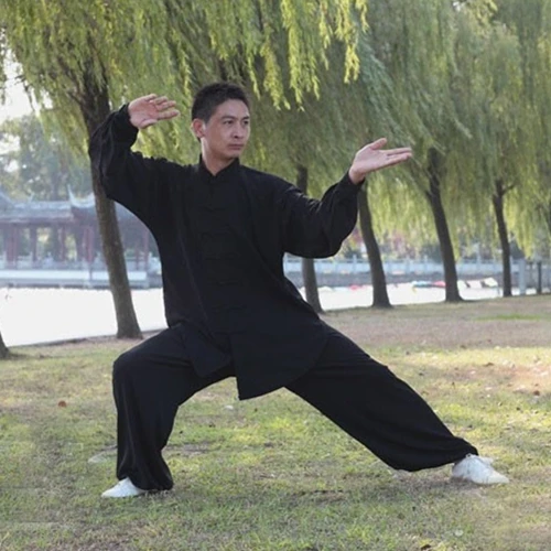 Весенне летние льняные женские и мужские костюмы из искусственного шелка Тай Чи