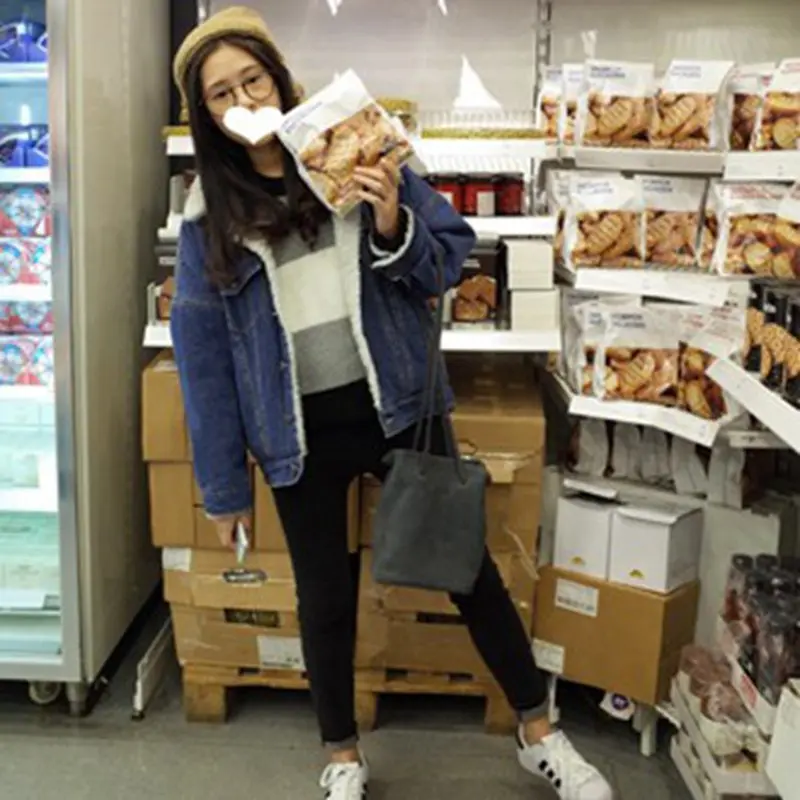 Новая осенне-зимняя плотная овечья шерсть Базовая джинсовая куртка женская