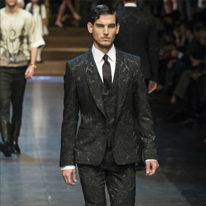 2017 весенне-осенний модный мужской костюм в стиле ретро жаккардовый черный