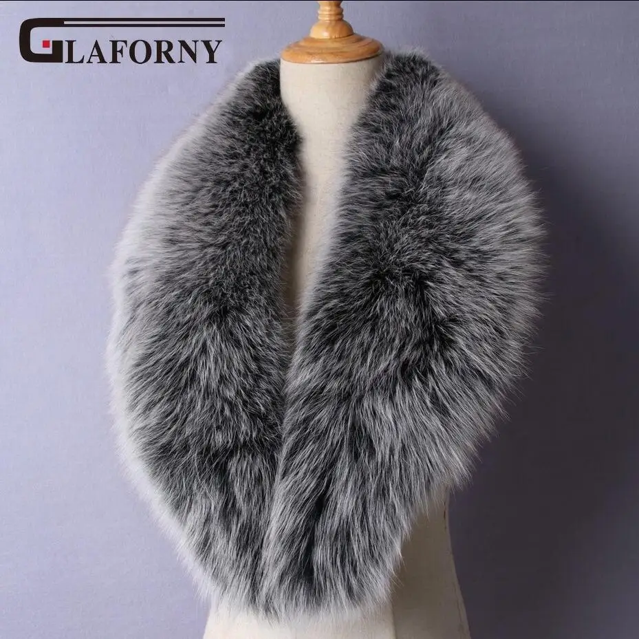 black ST Glaforny, Новое поступление, натуральный Лисий мех, воротники, натуральный мех, шарф, супер большой роскошный шарф, женский теплый шарф 100 см - Цвет: black ST