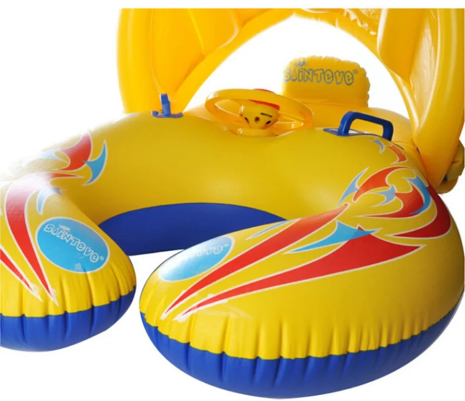 Inflatable Baby Swim Ring Parent-child Double Shade Swimming Ring Baby Inflatable Boat With Awning