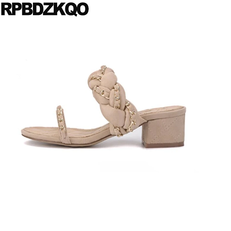 Большой размер слайды домашние тапочки квадрат высокий каблук оранжевый Runway