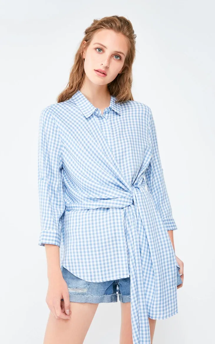 Vero Moda Новая женская клетчатая кружевная двухсторонняя блузка с 3/4 рукавами | 318331503