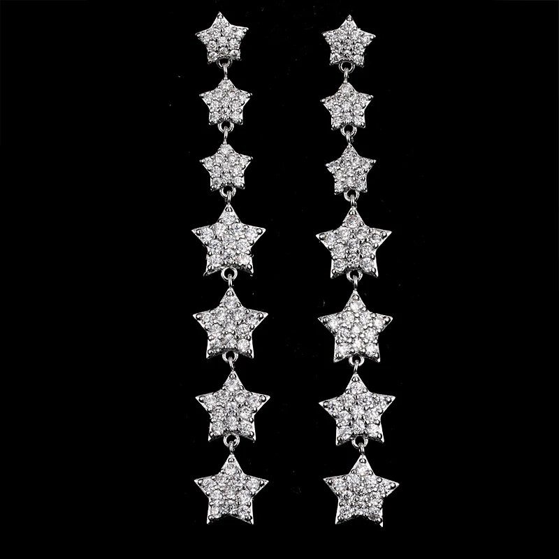 

Unique String Stars Dangles CZ Earbob High Quality White Gold Color Drop Earring Clear Rhinestones Brincos Bijoux for Girl E-147