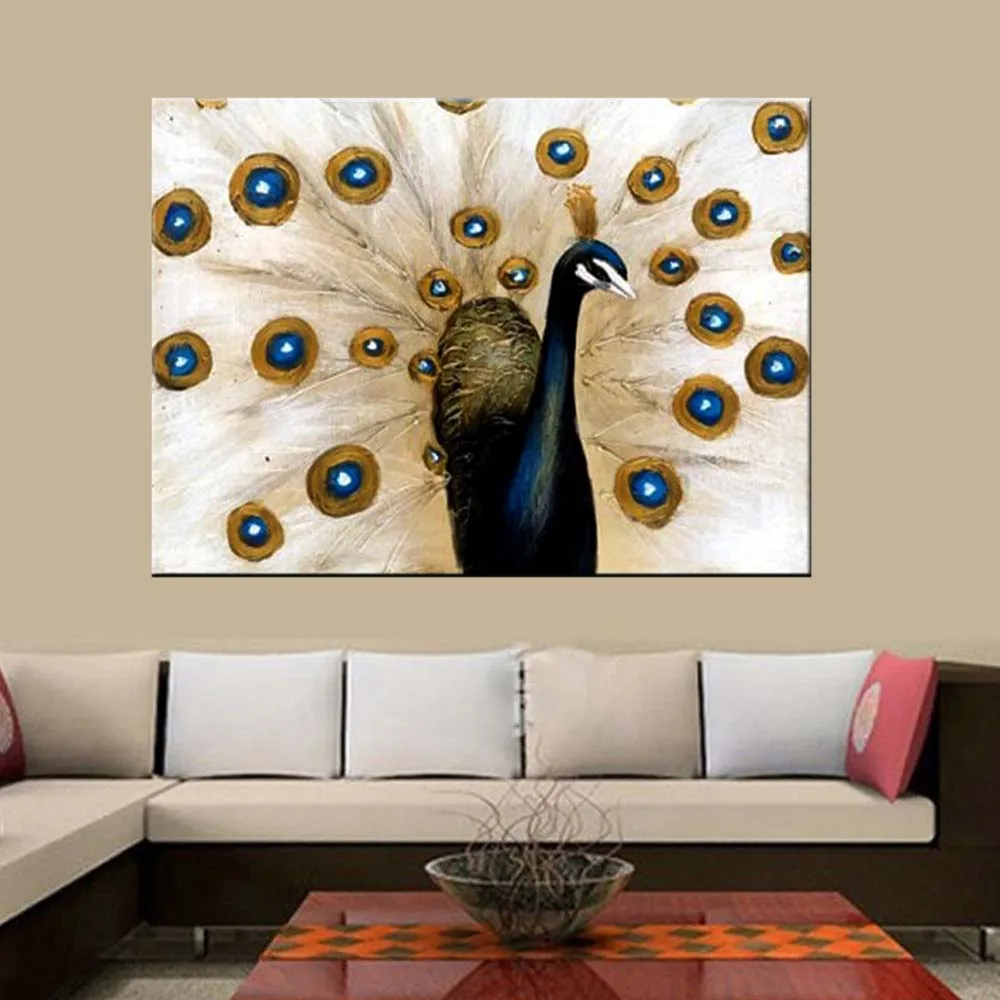 

Hand Painted Abstract Animal White Peacock Wall Oil Painting on Canvas Abstract Peacock Wall Picture Living Room Home Wall Decor
