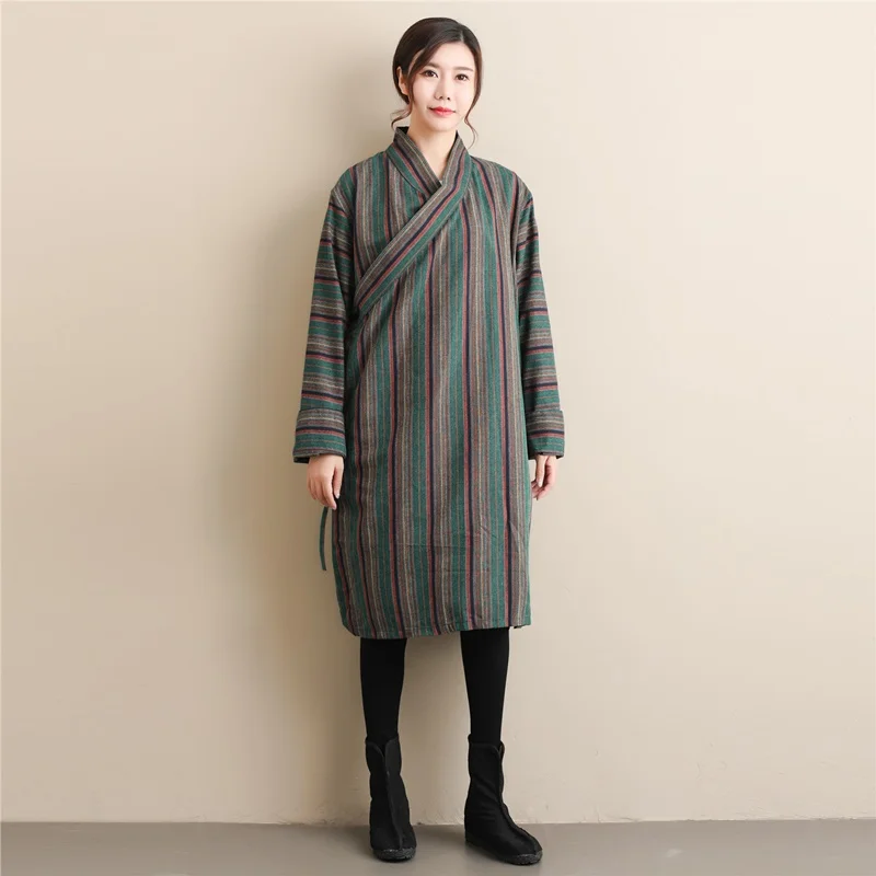 

Chinese Traditional Dress Hanfu Women Cotton Linen Hanfu Dress Chinese Tang Suit Striped Qipao Hanfu Female Cheongsam AA4273