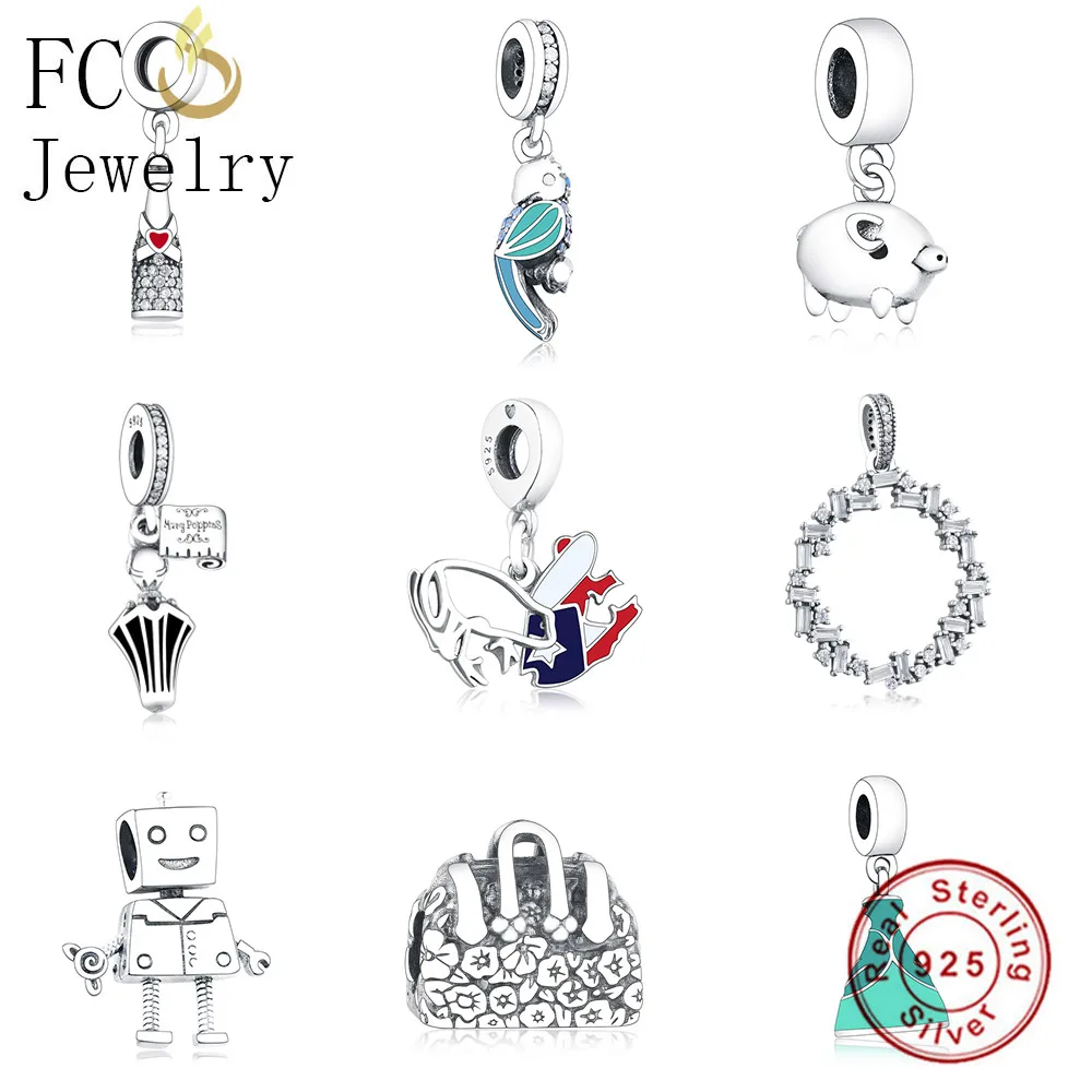 FC Jewelry Fit Original Pandora Charm Bracelet 925 Sterling Silver Puerto Rico Blue Enamel Flag Frog Pendant Beads Berloque