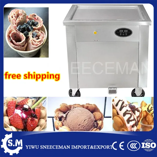 Бесплатная доставка нержавеющая сталь 50 см Большая сковорода жареное мороженое