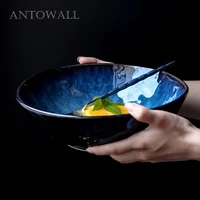 antowall kiln glaze tableware bowl dim blue ceramic soup ramen bowl western food fruit salad bowl