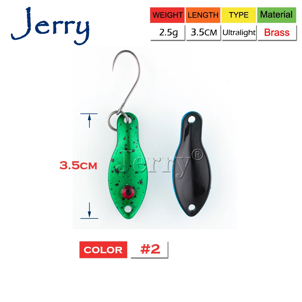 Jerry 1,4 г, 2,5 г Сверхлегкий Воблер для рыболовной наживки металлическая приманка для форели мини Рыболовные ложки латунные ложки для форели - Цвет: 2.5g Green