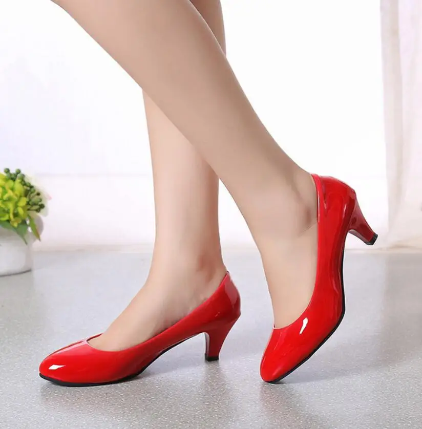 Ake Sia Footware/женские красные туфли лодочки на Высоком толстом каблуке с круглым