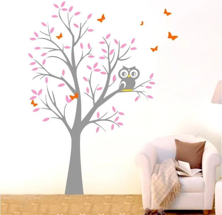 Owl Tree Butterflies Wall Art Stickers Vinyl Decal Home Decor Mural DIY Wall Sticker for Kids Room Decals