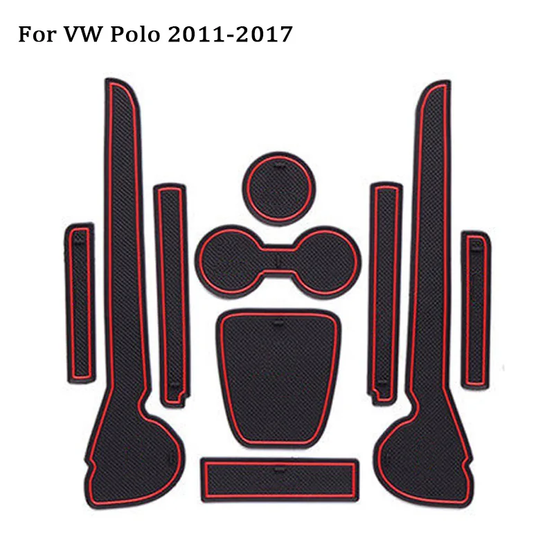 Red-Polo 2011-2017 1 Набор для 2011- VW Polo 6R GTI Volkswagen Polo Plus аксессуары резиновый автомобильный Противоскользящий коврик для межкомнатной двери/коврик для чашки - Название цвета: Red-Polo 2011-2017