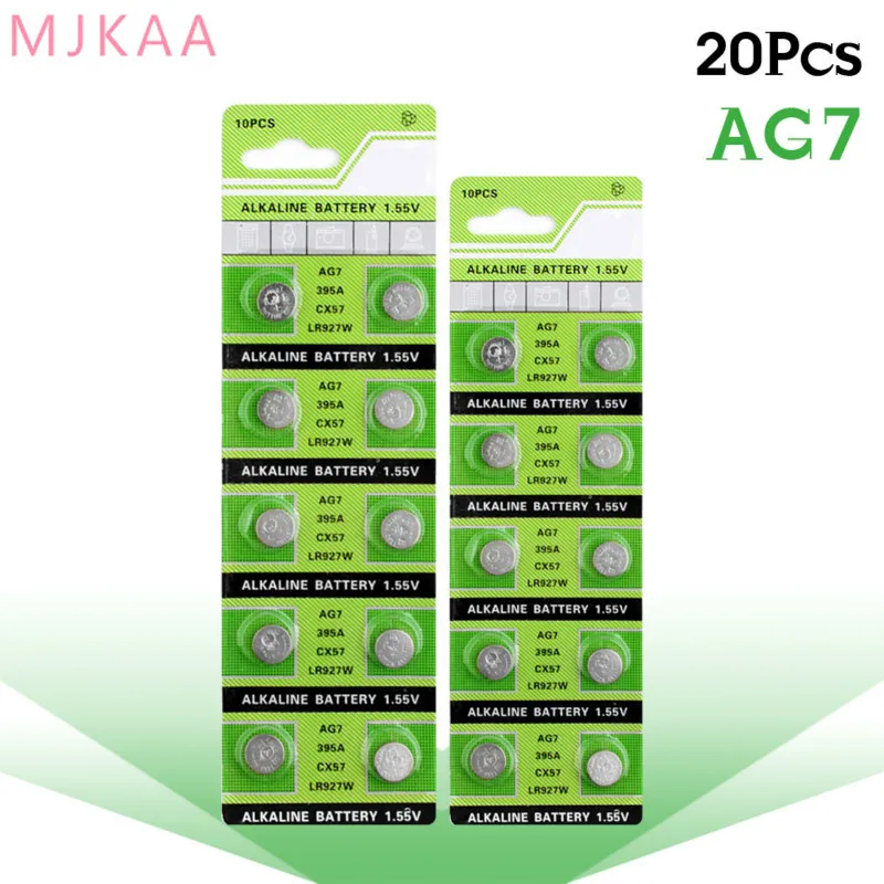 20 шт./упак. AG7 аккумулятора кнопочного типа щелочные Батарея 1 5 V GR927 395A для LR927 LR57