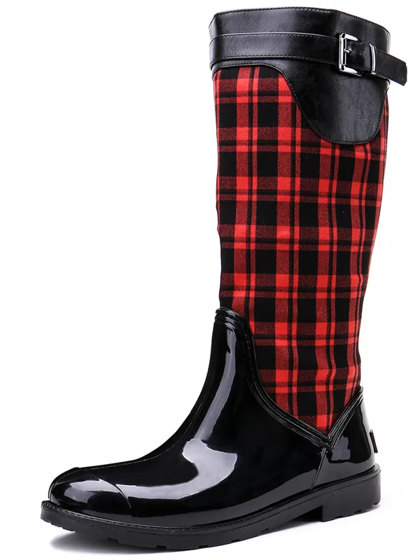 Black and Red TONGPU/черные и красные модные дизайнерские женские непромокаемые сапоги до середины икры с боковой молнией 154-269 - Цвет: Black and Red