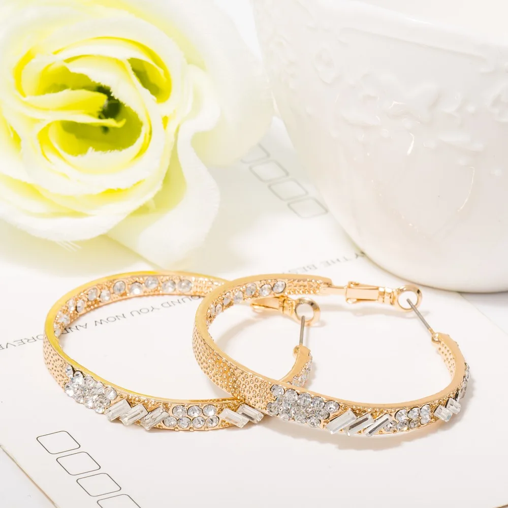 2017 Big Hoop Earrings For Women Gold Color Round Crystal High Quality Wedding Jewelry Boucle d'Oreille Bijoux | Украшения и